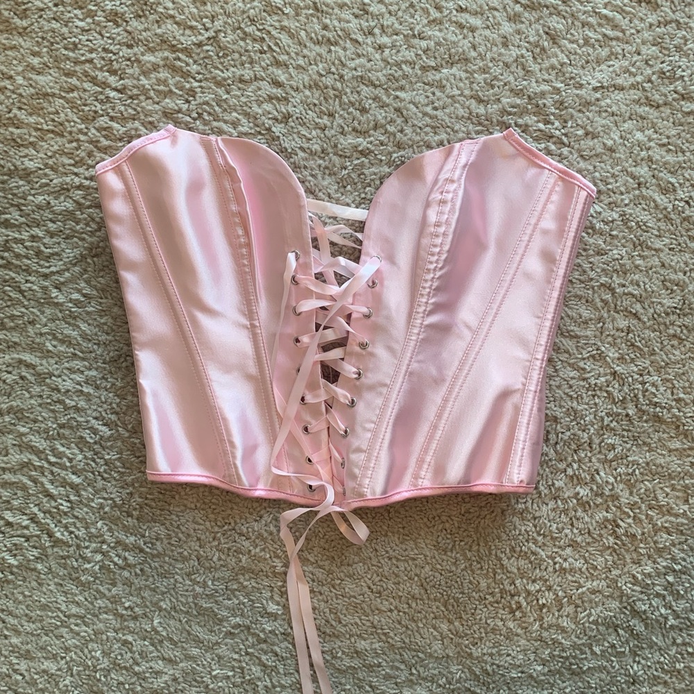 Pink Lace Up Satin Corset